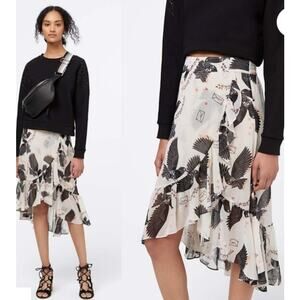 Rebecca Minkoff Women's L Knee Length Ruffle Hem Cream Black Selena Skirt NWT‎